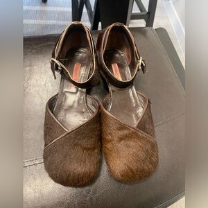 Y2K Vintage philippe model calf hair Mary Jane square toe shoes 39-40